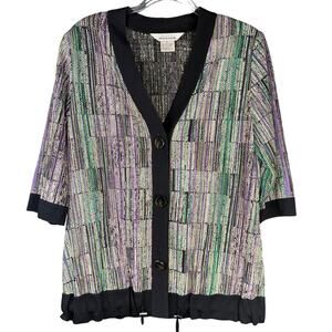 EXCLUSIVELY MISOOK NWOT S Knit Unique V Neck Button Down Cardigan W/Drawstrings